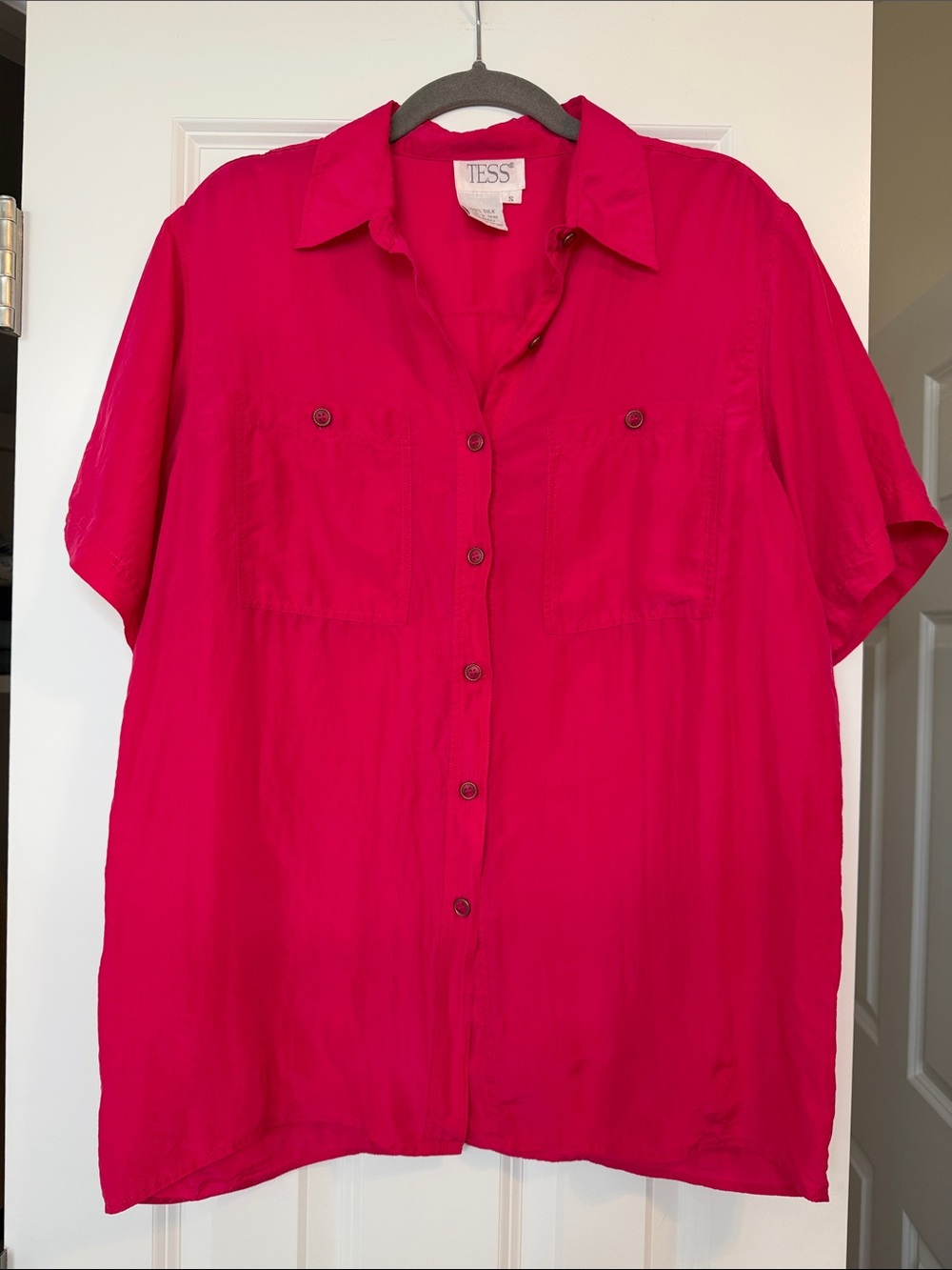 Women's Magenta Button-Down Shirt 100% Silk